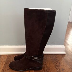 AEROSOLES Black and Brown Over the Knee Boots